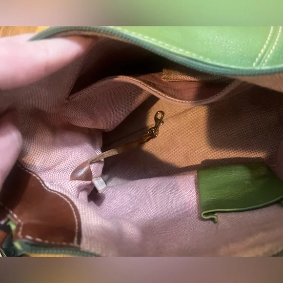 EUC Vintage Dooney & Bourke Hobo Whipstitch Leather Shoulder Handbag Apple Green - Picture 8 of 11